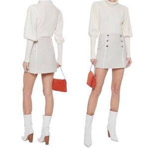 Veronica Beard Starck skirt ivory silver tweed fringe mini skirt size 10